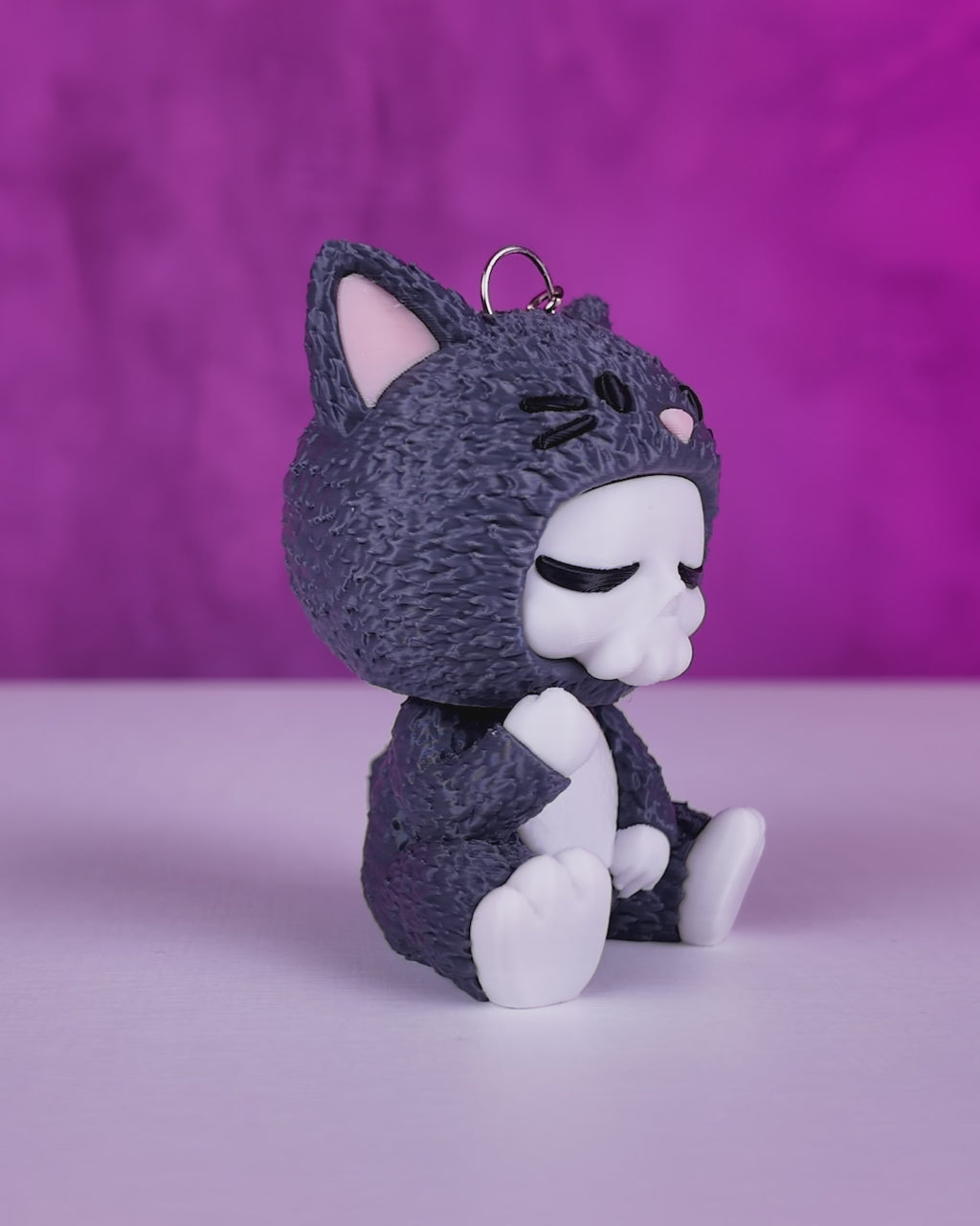 Skubbies "Whispurr" portachiavi, personaggio da collezione Stampa 3D a colori con catena e anello con moschettone a molla