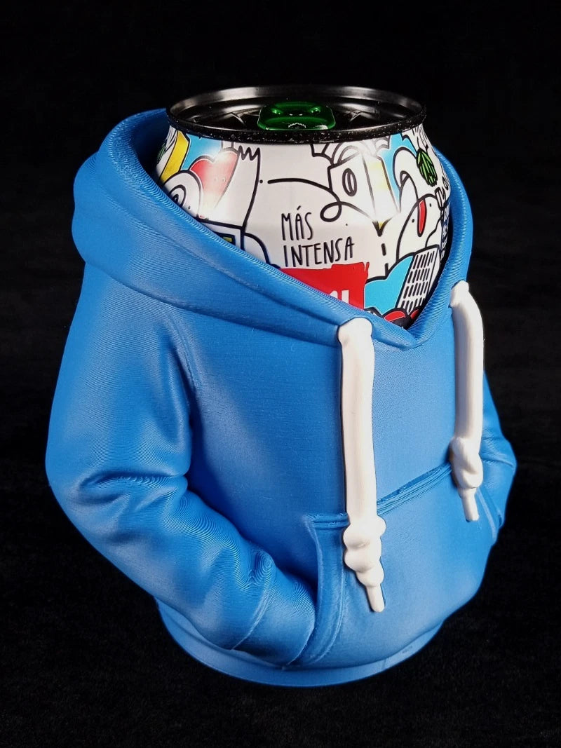 Felpa con cappuccio azzurra Porta lattine realizzato in PLA con la stampa 3D