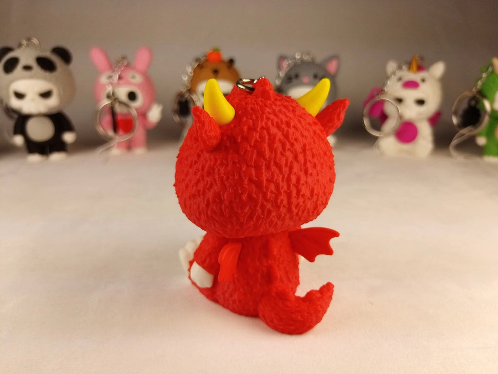 Skubbies "Scorchi" portachiavi, personaggio da collezione Stampa 3D PLA a colori con catena anello con moschettone a molla