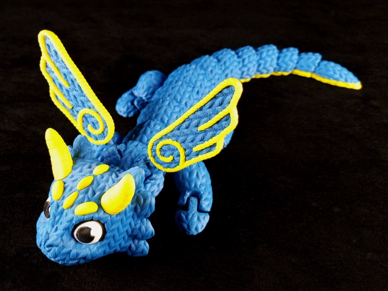 Dragonation "The Threadbinder" Drago articolato Fidget toy Stampa 3D a colori azzurro/giallo lunghezza 32 cm