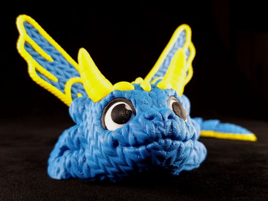 Dragonation "The Threadbinder" Drago articolato Fidget toy Stampa 3D a colori azzurro/giallo lunghezza 32 cm