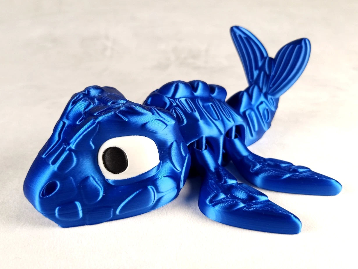 Mosasaur Flexi Dinosaur, Dinosauro articolato Blu seta stampa 3D a colori PLA 15 cm.