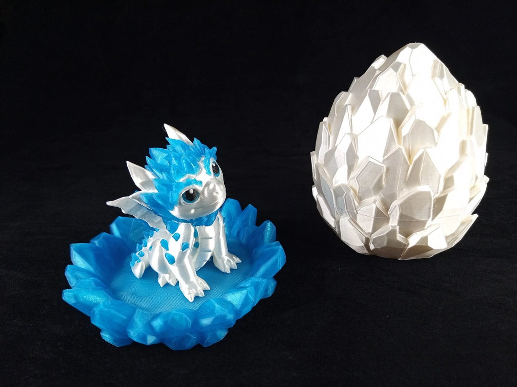 Dragon Nursery Crystallis baby drago + uovo contenitore + base stampa 3d a colori PLA made in Italy
