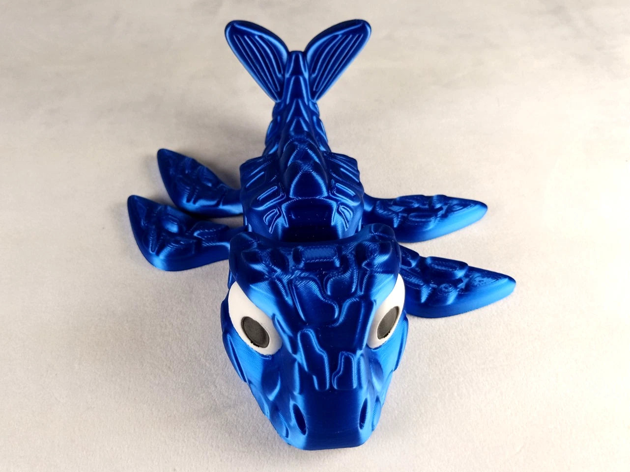 Mosasaur Flexi Dinosaur, Dinosauro articolato Blu seta stampa 3D a colori PLA 15 cm.