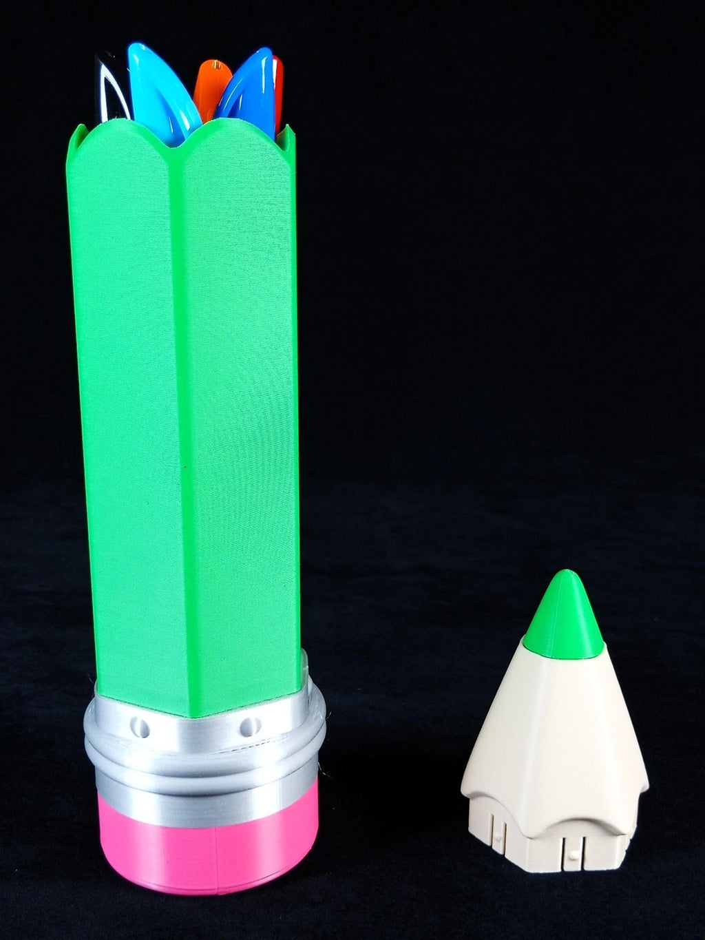 Astuccio a forma di grande matita verde, portaoggetti, scuola , stampato in  3D
