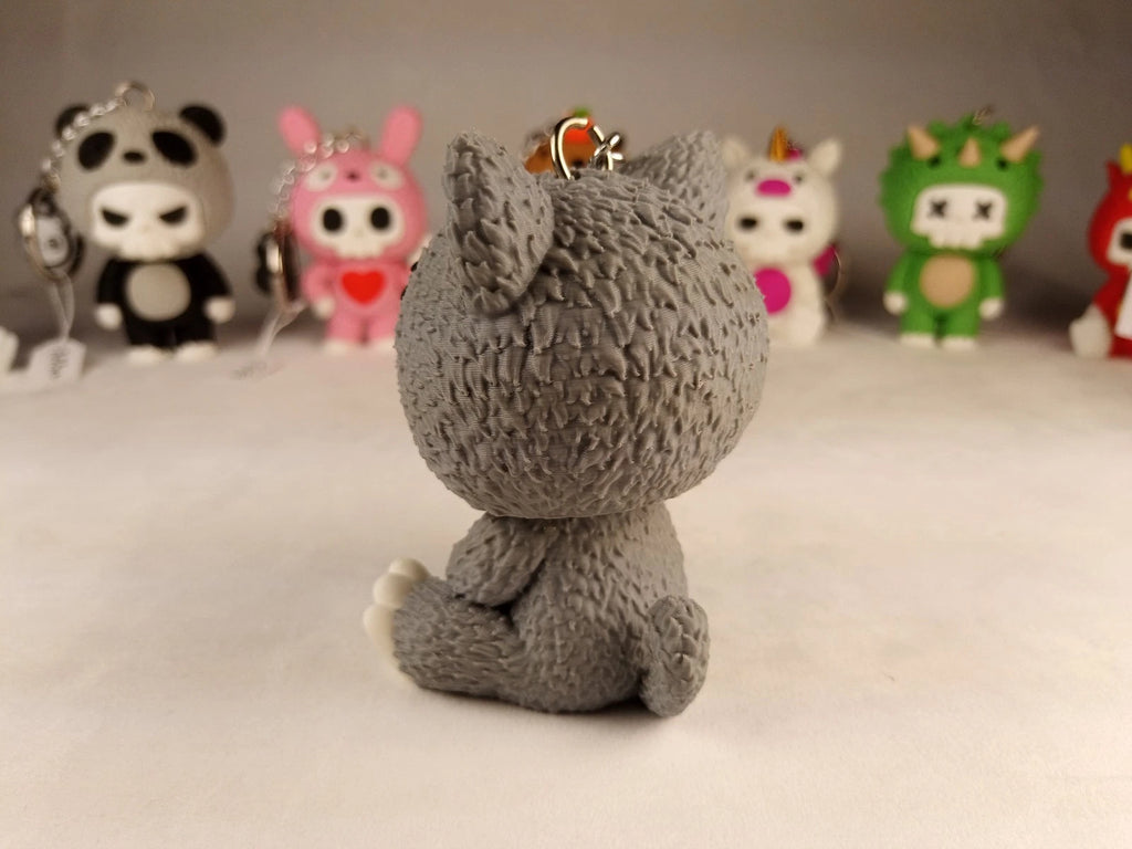 Skubbies "Whispurr" portachiavi, personaggio da collezione Stampa 3D a colori con catena e anello con moschettone a molla