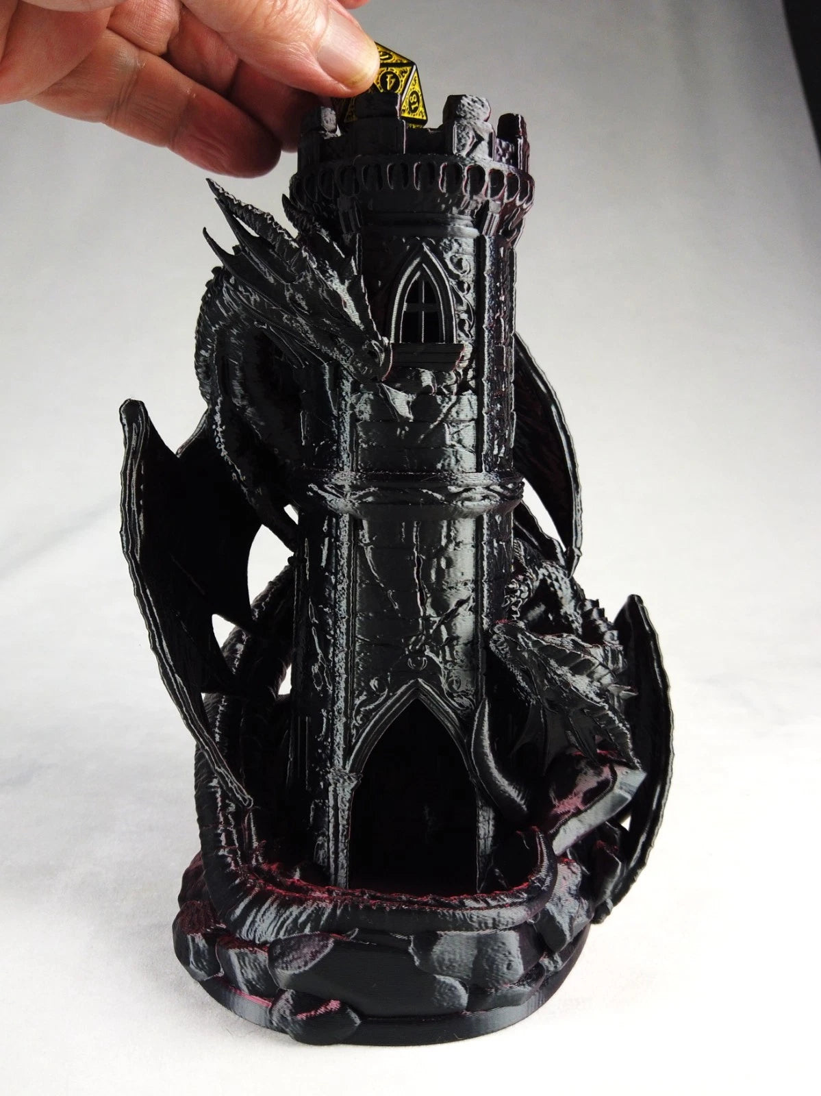 "Twin Fate" Dice Tower Torre lancia Dadi GDR stampa 3D seta bicolor rosso/nero