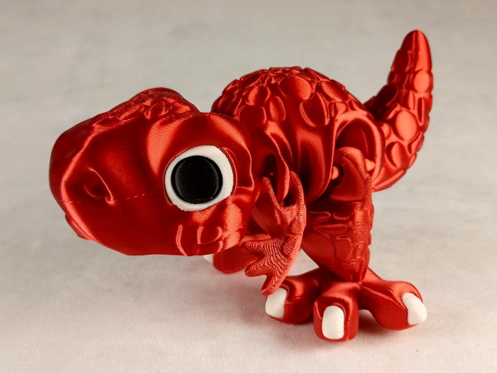 Allosaurus Flexi Dinosaur, Dinosauro articolato rosso seta stampa 3D a colori PLA lunghezza 13 cm.