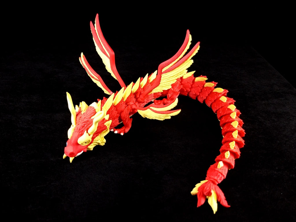 Dragonation "Skyborne Majesty" Drago articolato Fidget toy Stampa 3D a colori rosso/giallo lunghezza 46 cm