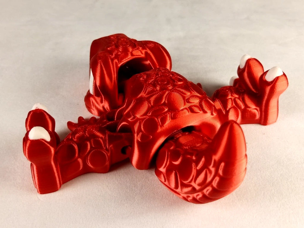 Allosaurus Flexi Dinosaur, Dinosauro articolato rosso seta stampa 3D a colori PLA lunghezza 13 cm.