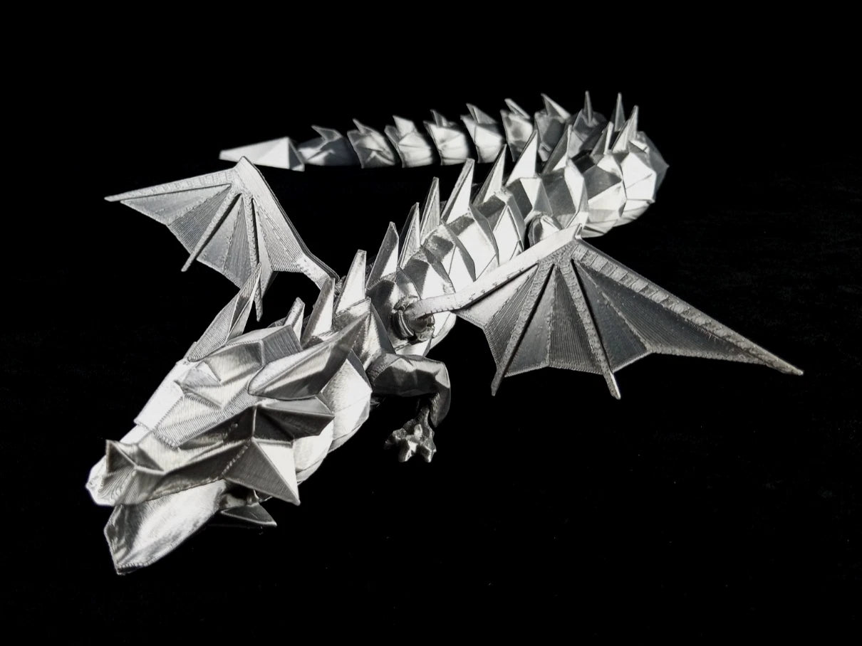 Dragonation "Lord of the Folds" Drago articolato Fidget toy Stampa 3D a colori grigio lunghezza 48 cm