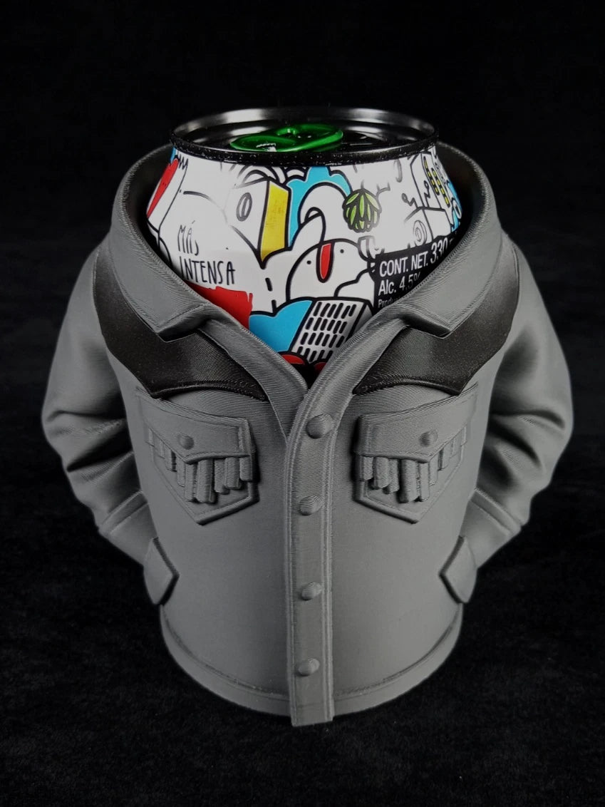 Giacca in Pelle Scamosciata Grigia Porta lattine realizzato con la stampa 3D