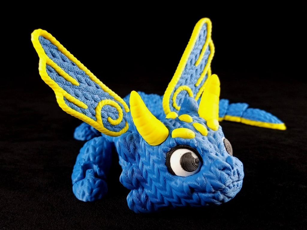 Dragonation "The Threadbinder" Drago articolato Fidget toy Stampa 3D a colori azzurro/giallo lunghezza 32 cm