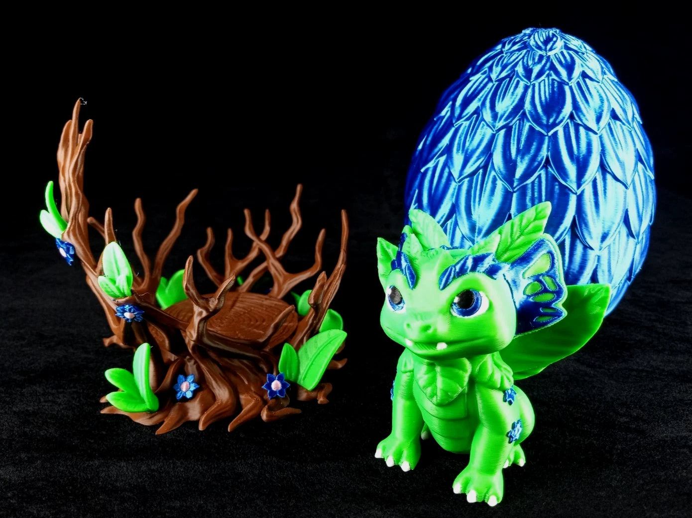 Dragon Nursery Flora baby drago + uovo contenitore + base, stampa 3d a colori PLA made in Italy