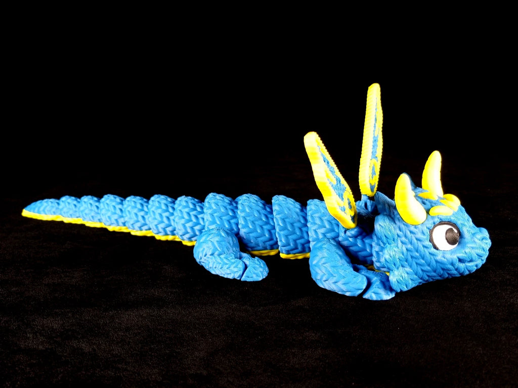 Dragonation "The Threadbinder" Drago articolato Fidget toy Stampa 3D a colori azzurro/giallo lunghezza 32 cm