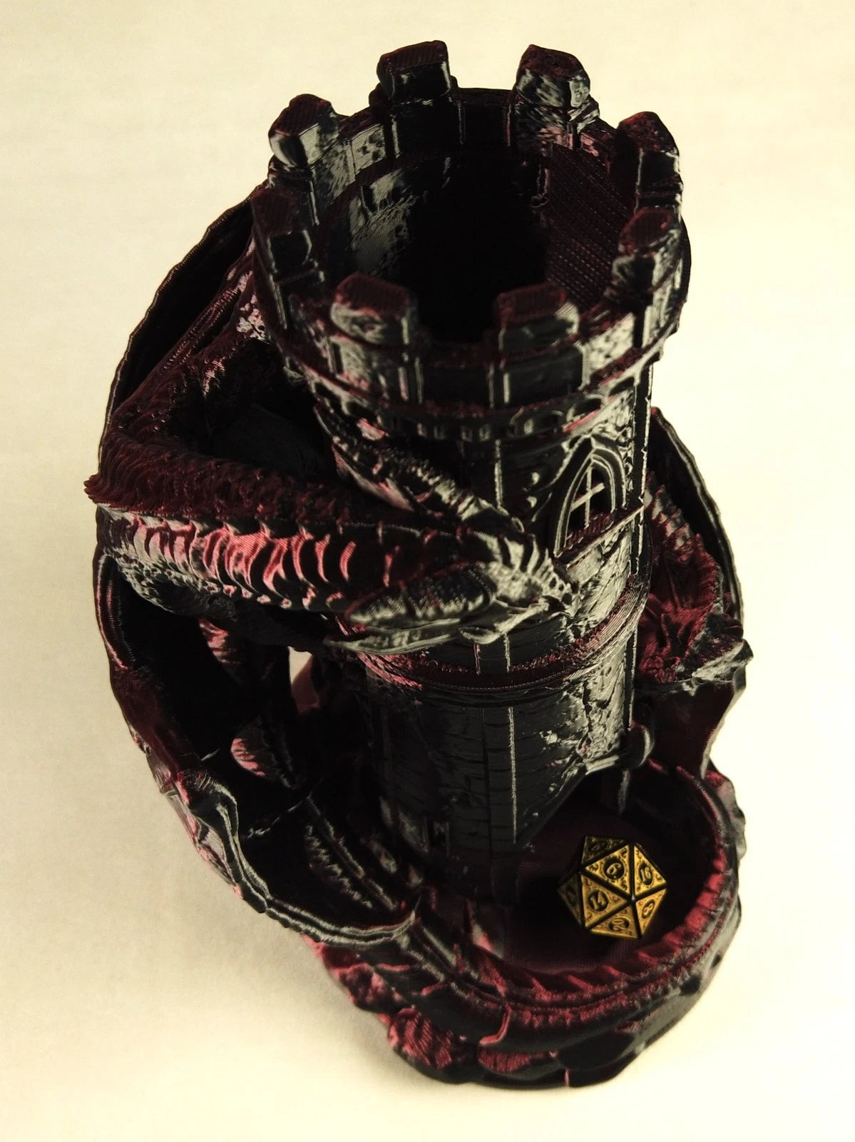 "Twin Fate" Dice Tower Torre lancia Dadi GDR stampa 3D seta bicolor rosso/nero