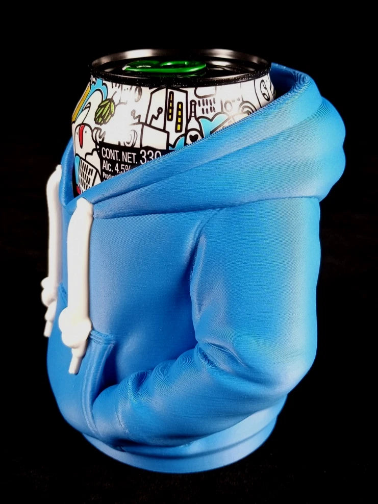 Felpa con cappuccio azzurra Porta lattine realizzato in PLA con la stampa 3D