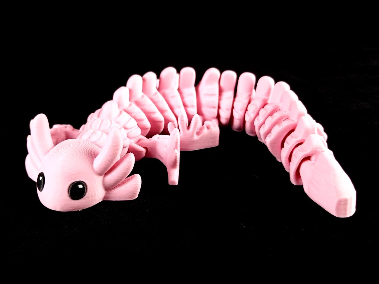 "Flexolotl V1" Axolotl articolato rosa Fidget toy lunghezza 20 cm stampa 3D a colori