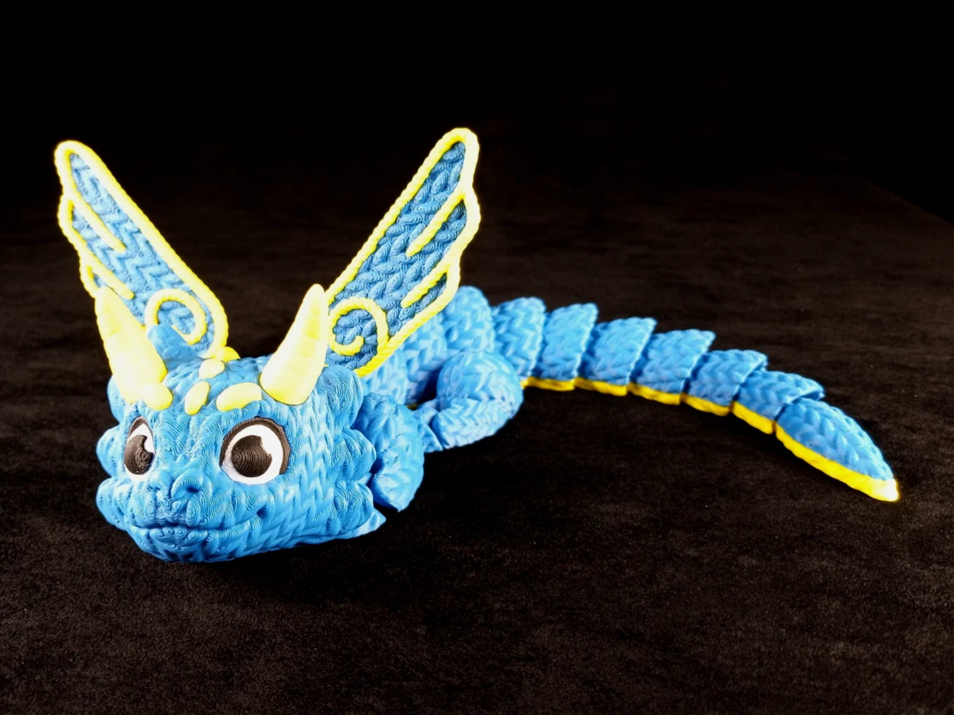 Dragonation "The Threadbinder" Drago articolato Fidget toy Stampa 3D a colori azzurro/giallo lunghezza 32 cm