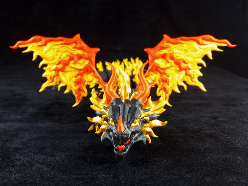 Dragonation "Scorchwing Tyrant" Drago articolato Fidget toy Stampa 3D a colori rosso oro nero lunghezza 45 cm