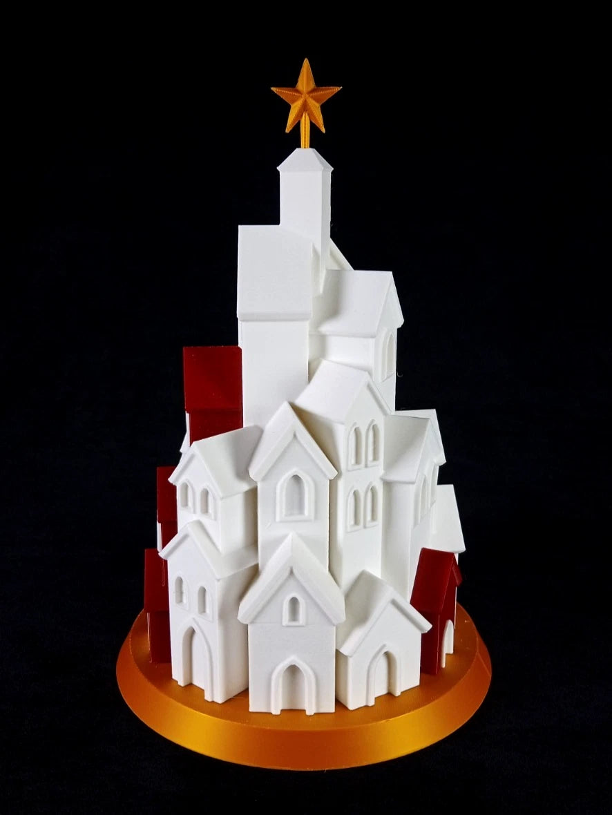 Winter Village decorazione natalizia con illuminazione stampata in 3D a colori