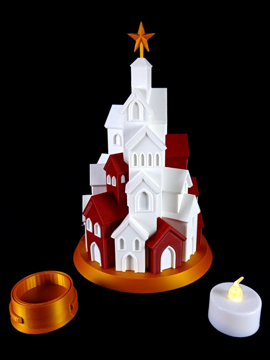 Winter Village decorazione natalizia con illuminazione stampata in 3D a colori