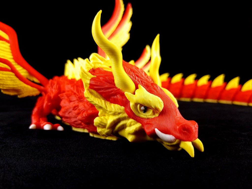 Dragonation "Skyborne Majesty" Drago articolato Fidget toy Stampa 3D a colori rosso/giallo lunghezza 46 cm