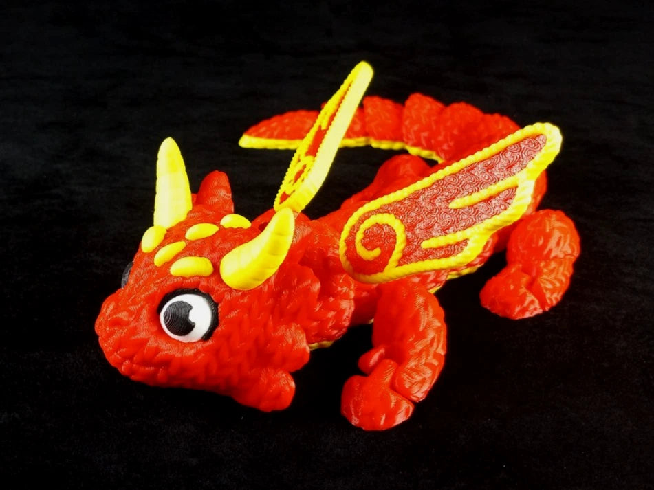 Dragonation "The Threadbinder" Drago articolato Fidget toy Stampa 3D a colori rosso/giallo lunghezza 32 cm