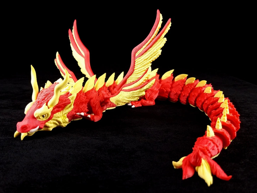 Dragonation "Skyborne Majesty" Drago articolato Fidget toy Stampa 3D a colori rosso/giallo lunghezza 46 cm