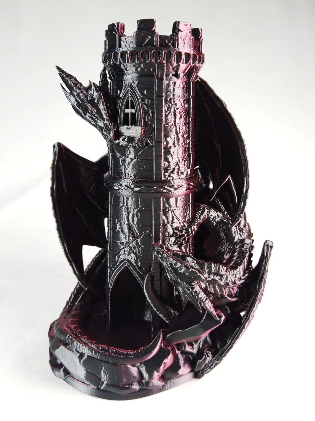 "Twin Fate" Dice Tower Torre lancia Dadi GDR stampa 3D seta bicolor rosso/nero