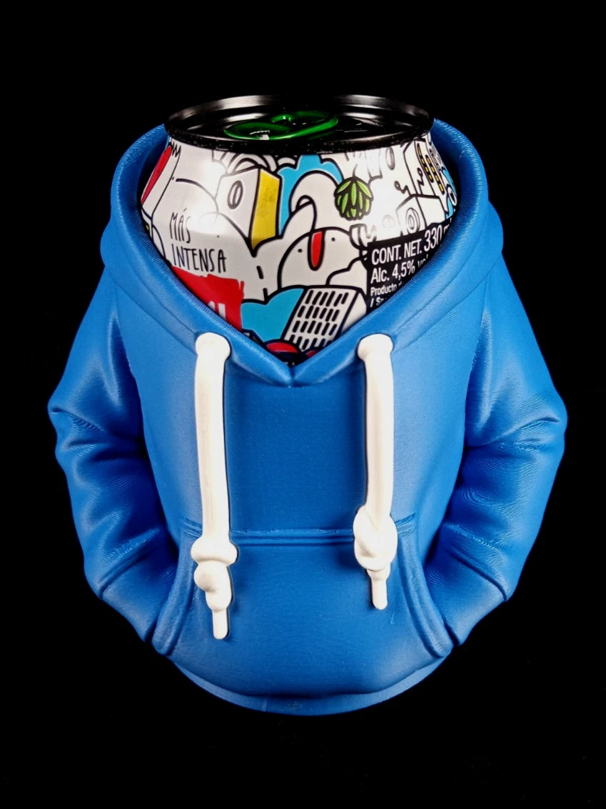 Felpa con cappuccio azzurra Porta lattine realizzato in PLA con la stampa 3D