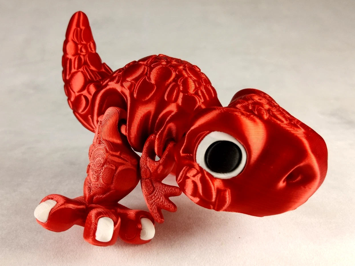 Allosaurus Flexi Dinosaur, Dinosauro articolato rosso seta stampa 3D a colori PLA lunghezza 13 cm.