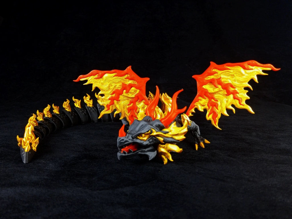 Dragonation "Scorchwing Tyrant" Drago articolato Fidget toy Stampa 3D a colori rosso oro nero lunghezza 45 cm