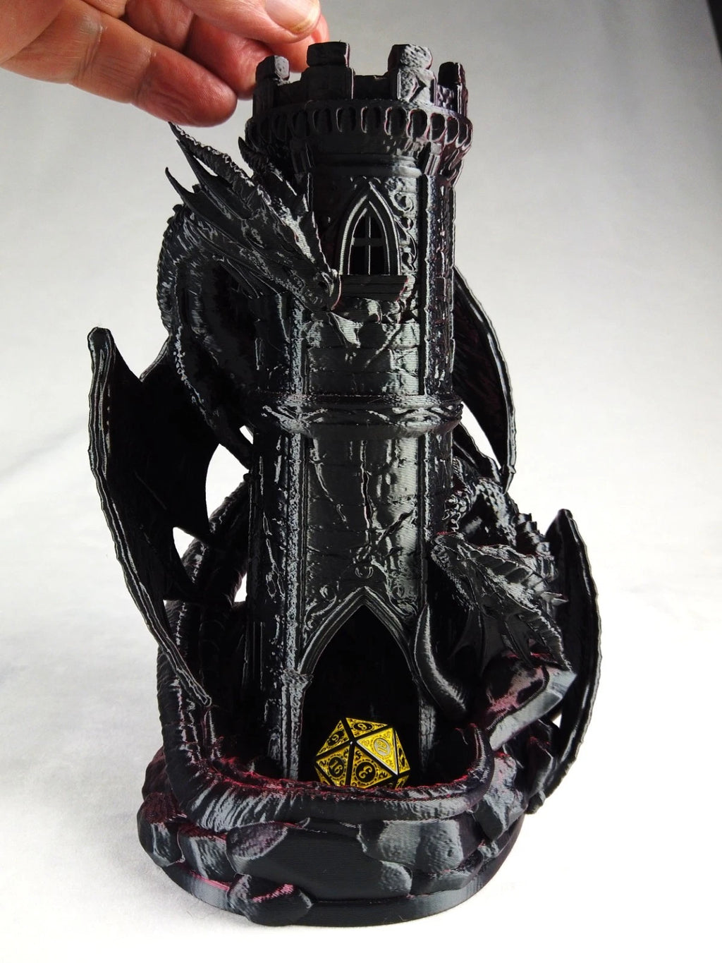 "Twin Fate" Dice Tower Torre lancia Dadi GDR stampa 3D seta bicolor rosso/nero