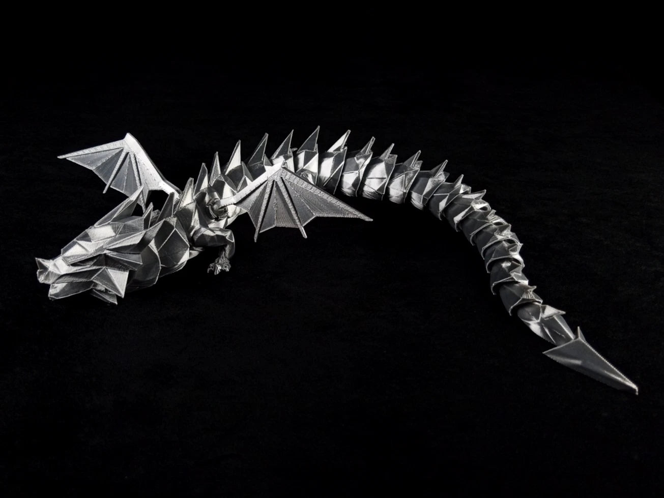 Dragonation "Lord of the Folds" Drago articolato Fidget toy Stampa 3D a colori grigio lunghezza 48 cm