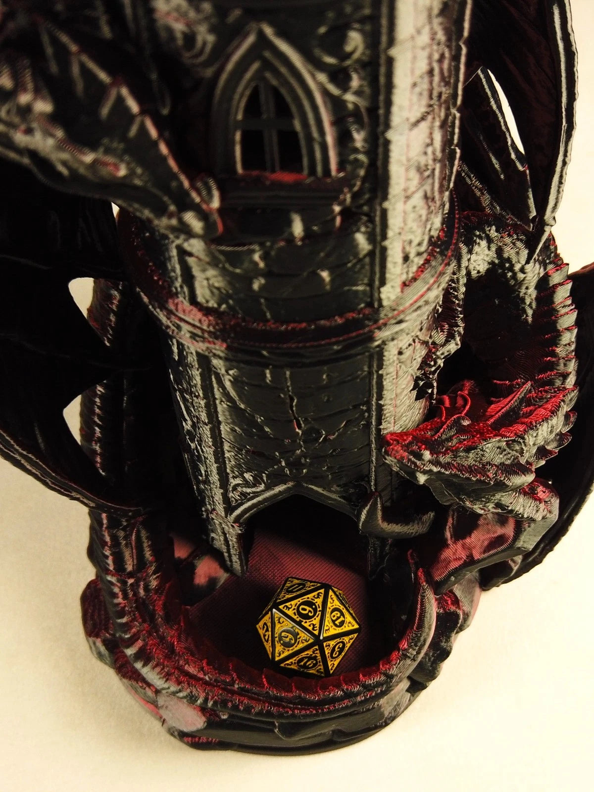 "Twin Fate" Dice Tower Torre lancia Dadi GDR stampa 3D seta bicolor rosso/nero