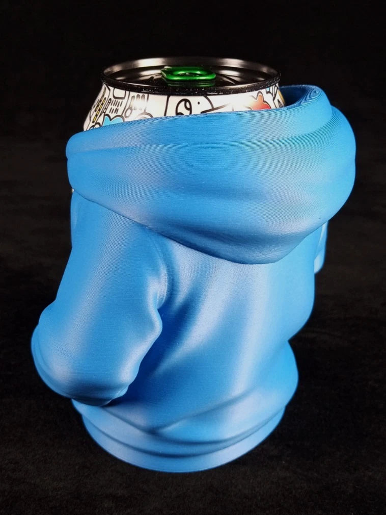 Felpa con cappuccio azzurra Porta lattine realizzato in PLA con la stampa 3D