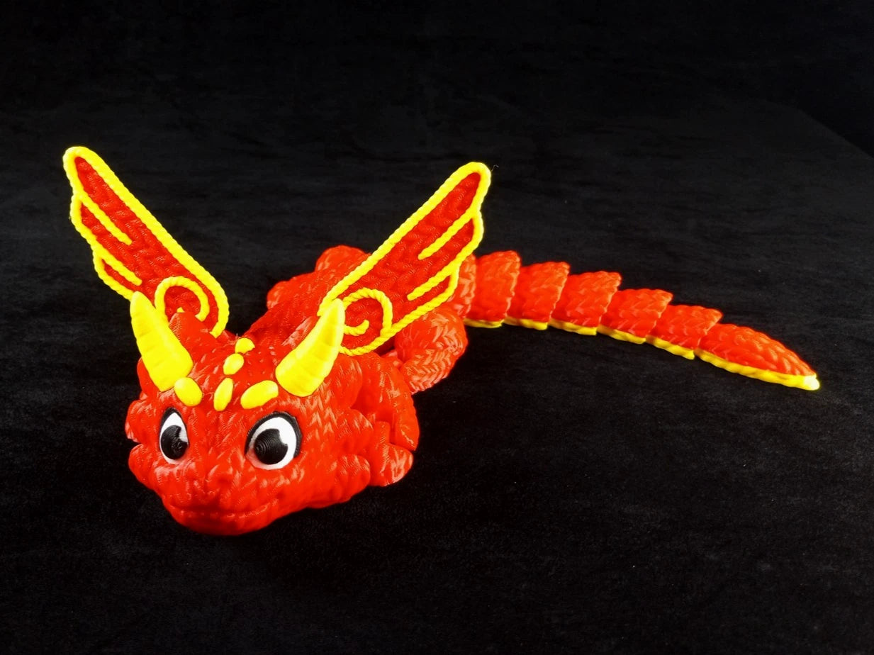 Dragonation "The Threadbinder" Drago articolato Fidget toy Stampa 3D a colori rosso/giallo lunghezza 32 cm