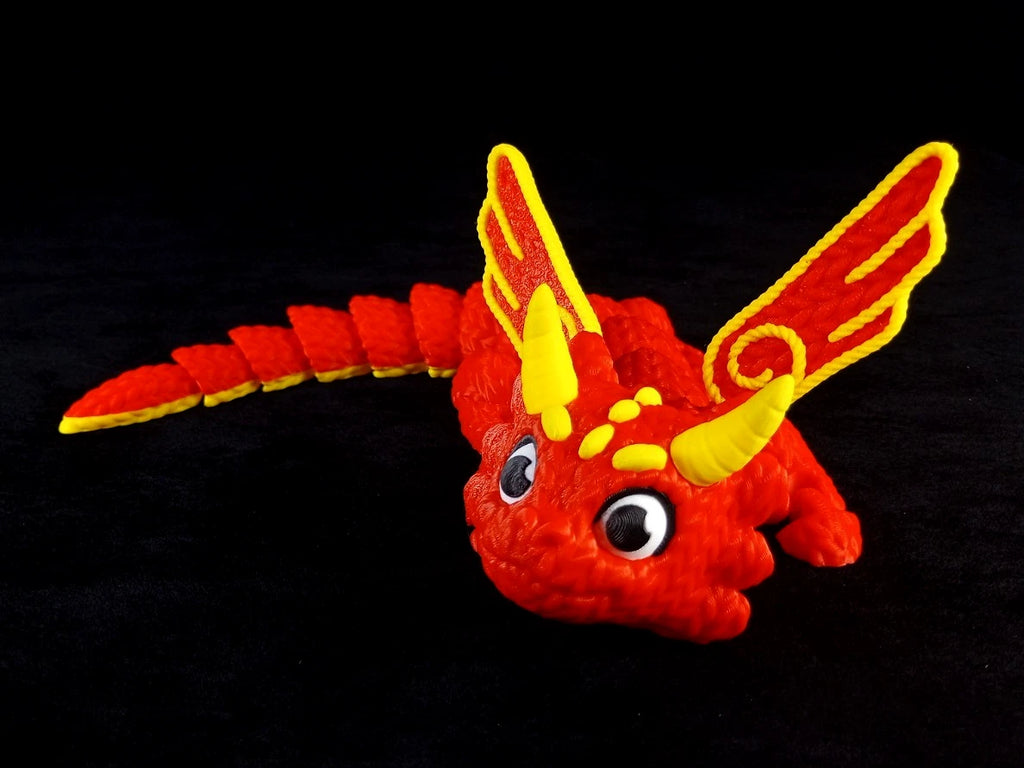 Dragonation "The Threadbinder" Drago articolato Fidget toy Stampa 3D a colori rosso/giallo lunghezza 32 cm