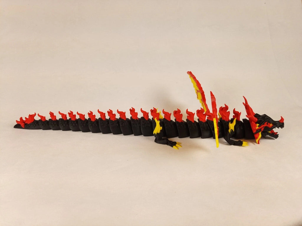Dragonation "Scorchwing Tyrant" Drago articolato Fidget toy Stampa 3D a colori rosso giallo nero lunghezza 45 cm