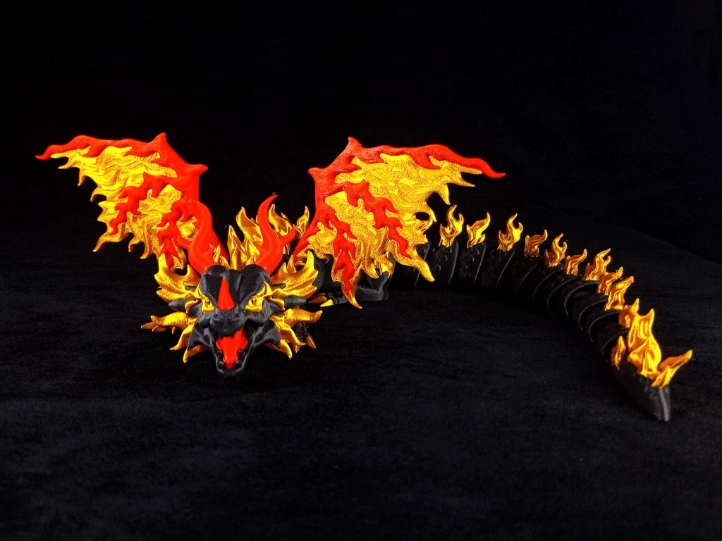 Dragonation "Scorchwing Tyrant" Drago articolato Fidget toy Stampa 3D a colori rosso oro nero lunghezza 45 cm