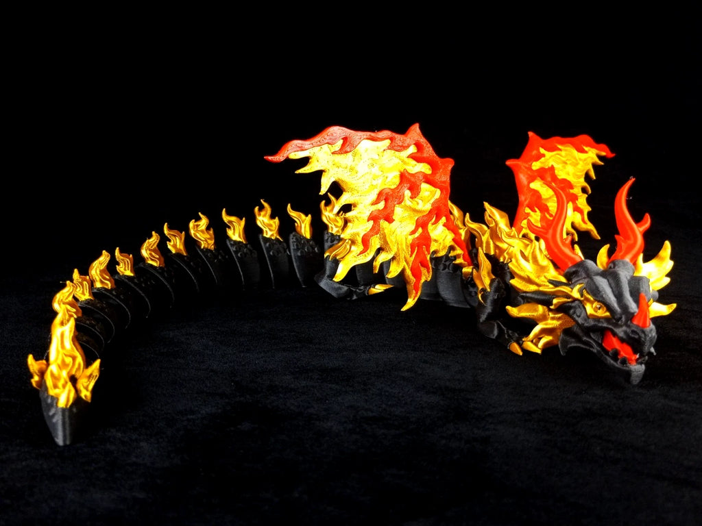 Dragonation "Scorchwing Tyrant" Drago articolato Fidget toy Stampa 3D a colori rosso oro nero lunghezza 45 cm
