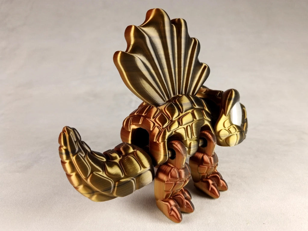 Dimetrodon Flexi Dinosaur, Dinosauro articolato seta tricolor stampa 3D a colori PLA lunghezza 14 cm.