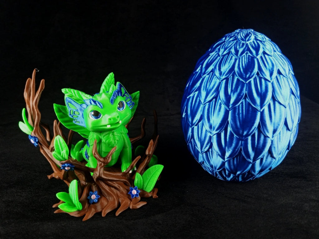 Dragon Nursery Flora baby drago + uovo contenitore + base, stampa 3d a colori PLA made in Italy