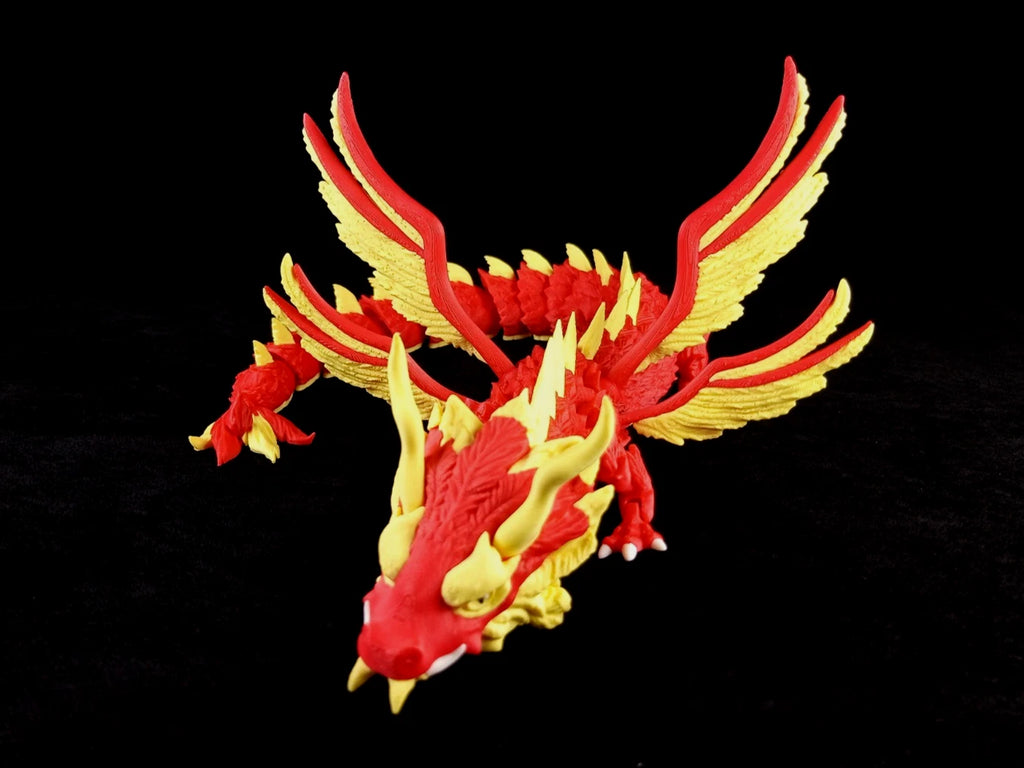 Dragonation "Skyborne Majesty" Drago articolato Fidget toy Stampa 3D a colori rosso/giallo lunghezza 46 cm