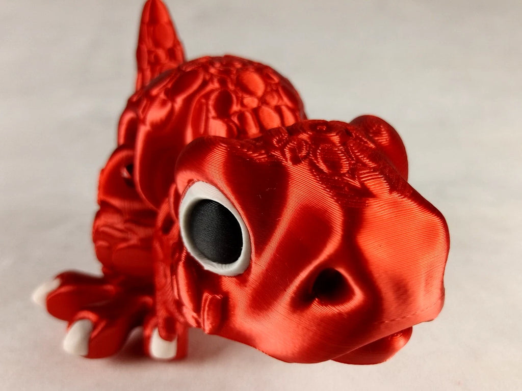 Allosaurus Flexi Dinosaur, Dinosauro articolato rosso seta stampa 3D a colori PLA lunghezza 13 cm.